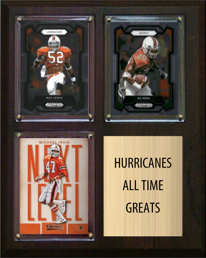 Miami Hurricanes All-Time Greats 8x10 Plaque 3 Cards Ray Lewis Ed Reed Michael Irvin