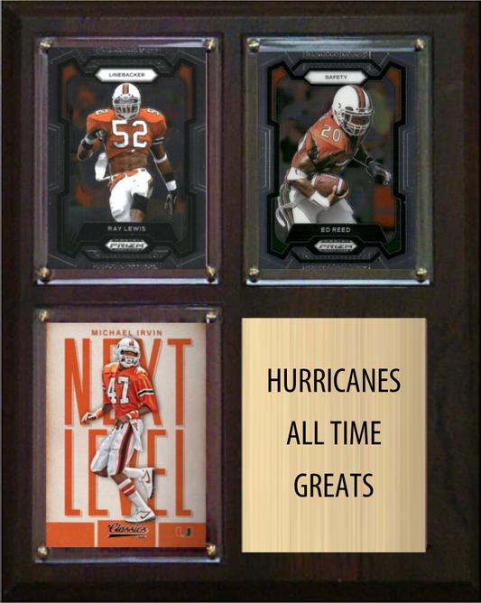Miami Hurricanes All-Time Greats 8x10 Plaque 3 Cards Ray Lewis Ed Reed Michael Irvin