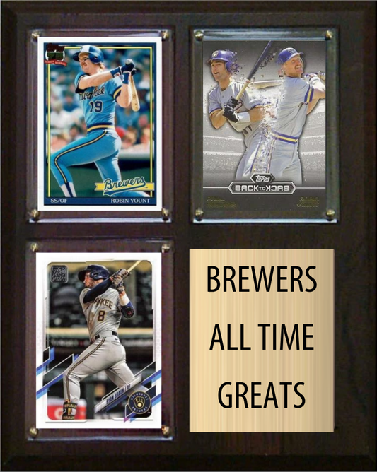 Milwaukee Brewers All-Time Greats Fan Cave Plaque 8x10 3 Cards Topps Bowman 2024 2025 2026