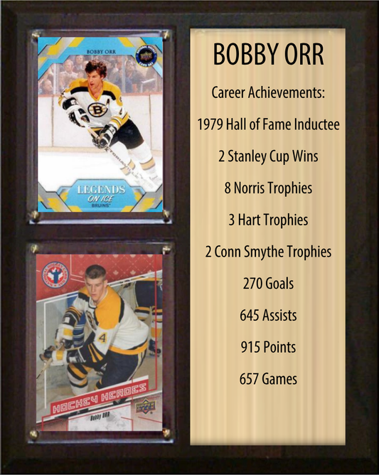 Bobby Orr Boston Bruins HOF Fan Gift Plaque 8x10 Stats 2 Cards Upper Deck Parkhurst O-Pee-Chee Topps 2024 2025 2026