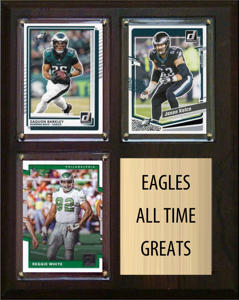 Philadelphia Eagles All-Time Greats Fan Cave Plaque 8x10 3 Cards Saquon Barkley Jason Kelce Reggie White