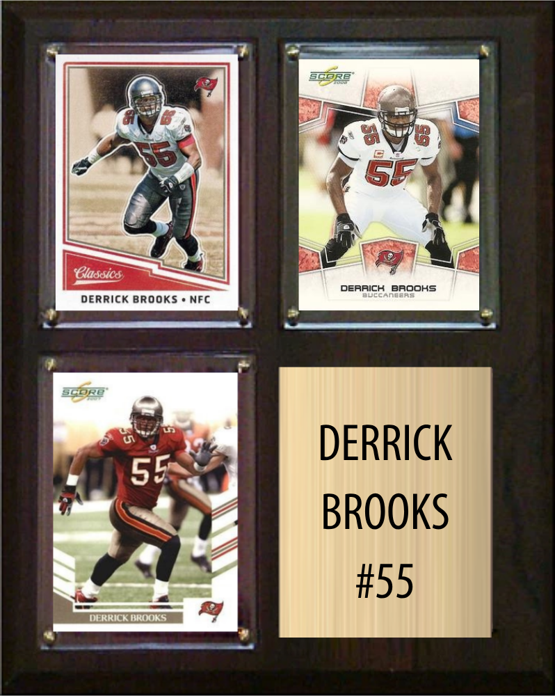 Derrick Brooks Tampa Bay Buccaneers Hall of Fame Fan Gift Plaque 8x10 3 Cards Prizm, Donruss, Score 2024 2025 2026