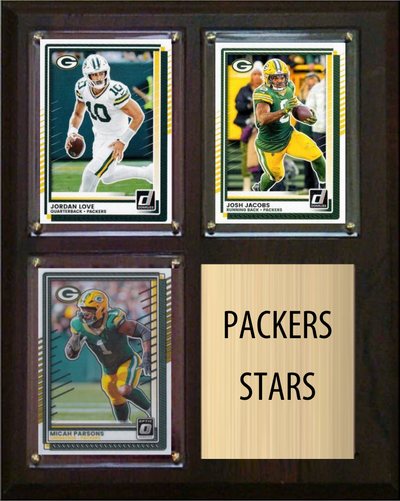 Green Bay Packers Stars 2026 Fan Cave Plaque 8x10 3 Cards - Love, Jacobs, Parsons