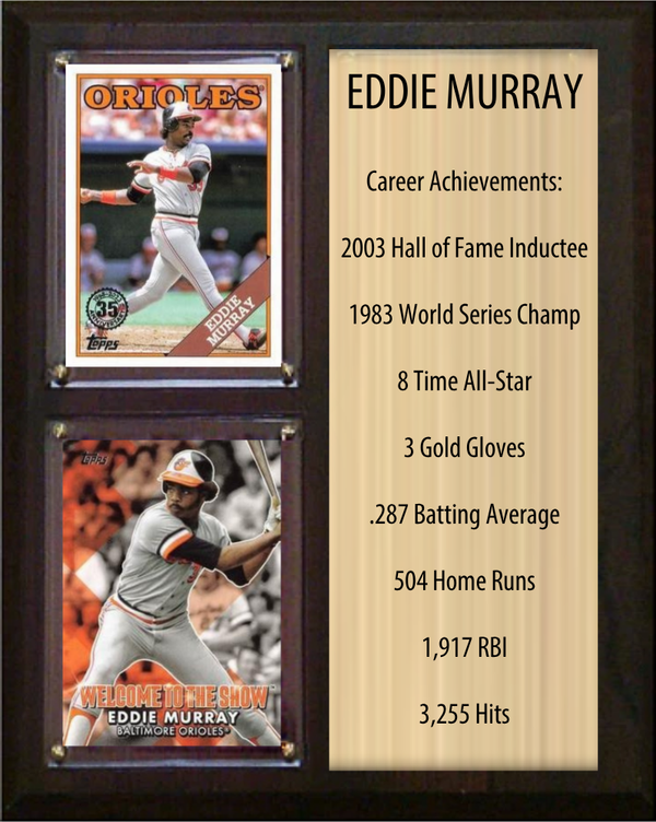 Eddie Murray Baltimore Orioles Hall of Fame Stats Plaque 8x10 2 Cards Topps, Bowman 2024 2025 2026