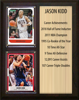 Jason Kidd New Jersey Nets Hall of Fame Stats Plaque 8x10 2 Cards Hoops, Prizm, Donruss 2024 2025 2026