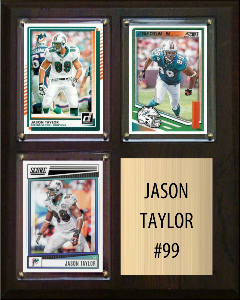Jason Taylor Miami Dolphins Hall of Fame Fan Gift Plaque 8x10 3 Cards Prizm, Donruss, Score 2024 2025 2026