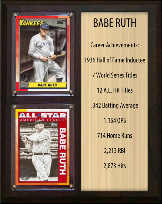 Babe Ruth New York Yankees HOF Fan Gift Plaque 8x10 Stats 2 Cards Topps Donruss Panini 2024 2025 2026