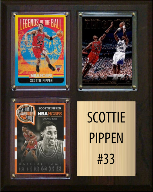 Scottie Pippen Chicago Bulls HOF Fan Gift Plaque 8x10 3 Cards Panini Donruss Hoops Prizm Topps 2024 2025 2026