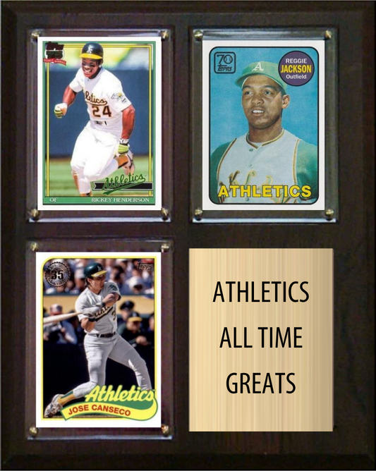 Oakland Athletics All-Time Greats Fan Cave Plaque 8x10 3 Cards Topps Bowman 2024 2025 2026