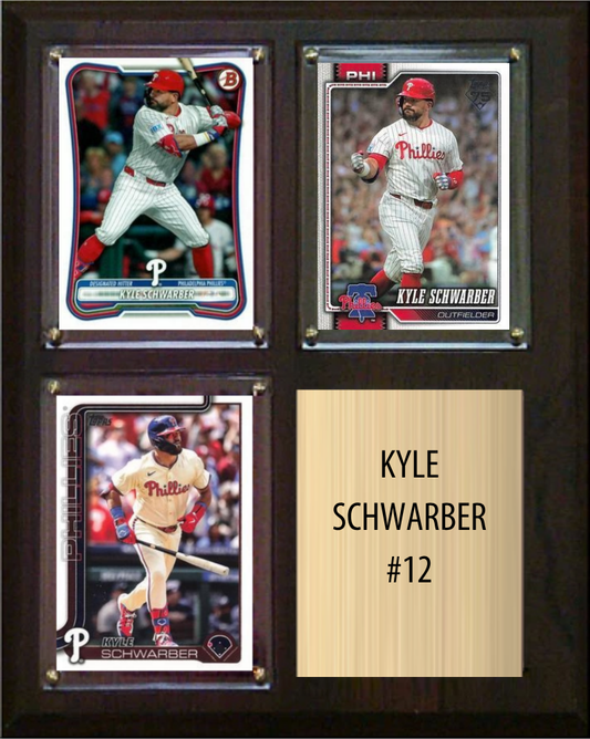 Kyle Schwarber Philadelphia Phillies Fan Gift Plaque 8x10 3 Cards Topps, Bowman 2024 2025 2026