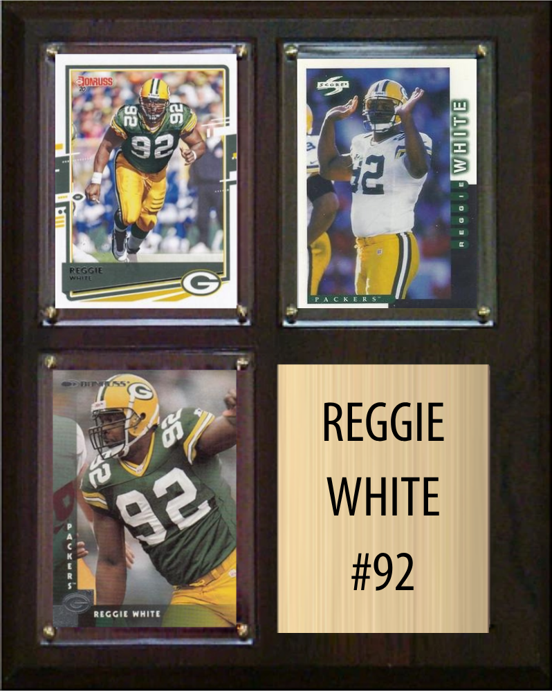 Reggie White Green Bay Packers HOF Fan Gift Plaque 8x10 3 Cards Donruss Score Panini Topps Prizm 2024 2025 2026