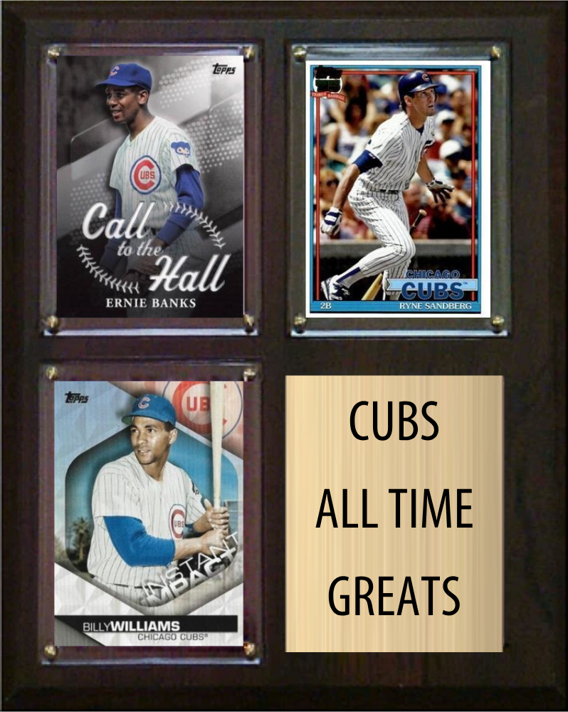 Chicago Cubs All-Time Greats Fan Cave Plaque 8x10 3 Cards Topps Bowman 2024 2025 2026