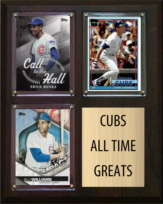 Chicago Cubs All-Time Greats Fan Cave Plaque 8x10 3 Cards Topps Bowman 2024 2025 2026
