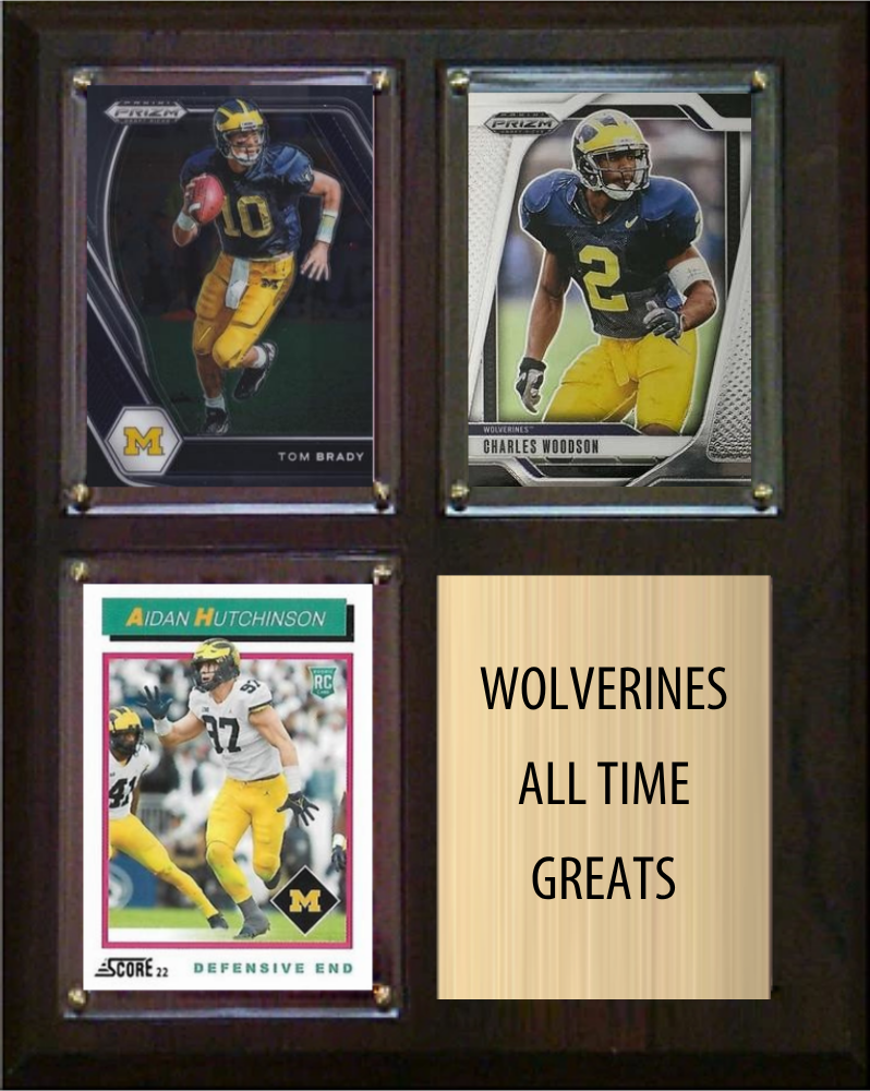 Michigan Wolverines All-Time Greats 8x10 Plaque 3 Cards Tom Brady Charles Woodson Aidan Hutchinson