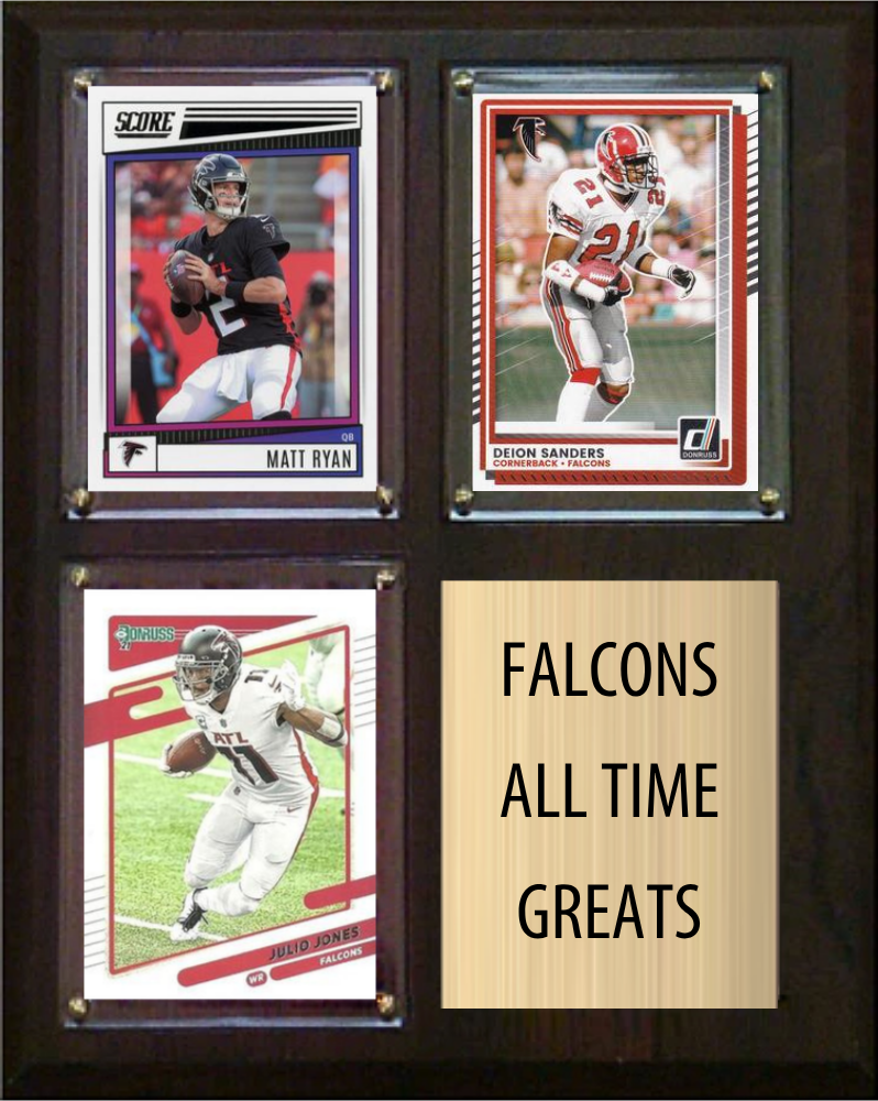 Atlanta Falcons All-Time Greats Fan Cave Plaque 8x10 3 Cards Matt Ryan Deion Sanders Julio Jones