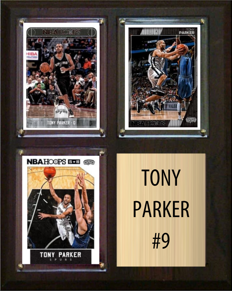 Tony Parker San Antonio Spurs Hall of Fame Fan Gift Plaque 8x10 3 Cards Hoops, Prizm, Donruss 2024 2025 2026