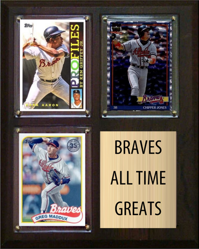 Atlanta Braves All-Time Greats Fan Cave Plaque 8x10 3 Cards Topps Bowman 2024 2025 2026