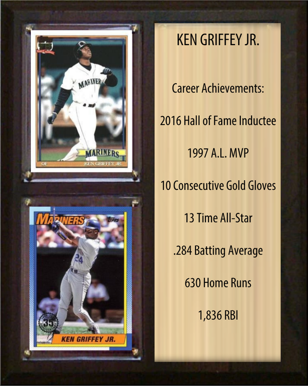 Ken Griffey Jr. Seattle Mariners HOF Fan Gift Plaque 8x10 Stats 2 Cards Topps Donruss Panini 2024 2025 2026