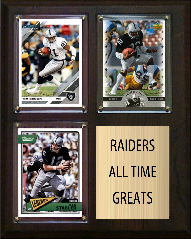 Las Vegas Raiders (Oakland) All-Time Greats Fan Cave Plaque 8x10 3 Cards Tim Brown Marcus Allen Ken Stabler