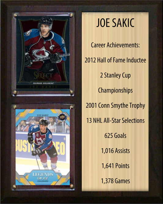 Joe Sakic Colorado Avalanche HOF Fan Gift Plaque 8x10 Stats 2 Cards Upper Deck Parkhurst O-Pee-Chee Topps 2024 2025 2026