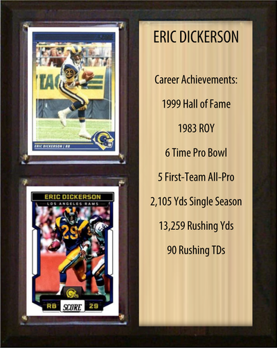 Eric Dickerson Los Angeles Rams Hall of Fame Stats Plaque 8x10 2 Cards Prizm, Donruss, Score 2024 2025 2026