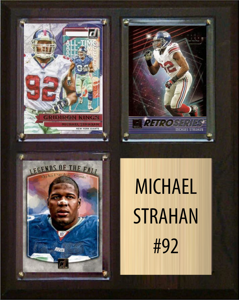 Michael Strahan New York Giants Hall of Fame Fan Gift Plaque 8x10 3 Cards Prizm, Donruss, Score 2024 2025 2026