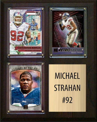 Michael Strahan New York Giants Hall of Fame Fan Gift Plaque 8x10 3 Cards Prizm, Donruss, Score 2024 2025 2026