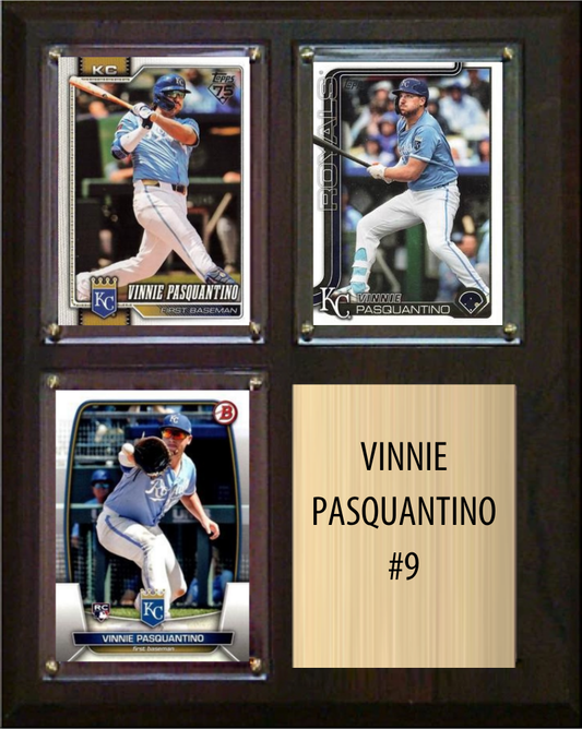 Vinnie Pasquantino Kansas City Royals Fan Gift Plaque 8x10 3 Cards Topps, Bowman 2024 2025 2026