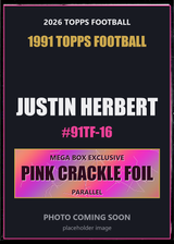 2026 Topps Football Justin Herbert 1991 Topps Football #91TF-16 Pink Crackle Foil