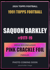 2026 Topps Football Saquon Barkley 1991 Topps Football #91TF-19 Pink Crackle Foil