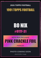 2026 Topps Football Bo Nix 1991 Topps Football #91TF-31 Pink Crackle Foil