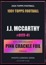 2026 Topps Football J.J. McCarthy 1991 Topps Football #91TF-41 Pink Crackle Foil