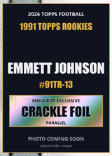 2026 Topps Football Emmett Johnson 1991 Topps Rookies #91TR-13 Mega Box Crackle Foil