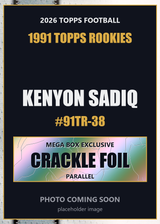2026 Topps Football Kenyon Sadiq 1991 Topps Rookies #91TR-38 Mega Box Crackle Foil