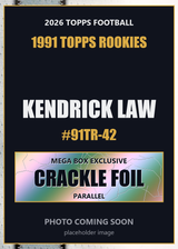 2026 Topps Football Kendrick Law 1991 Topps Rookies #91TR-42 Mega Box Crackle Foil