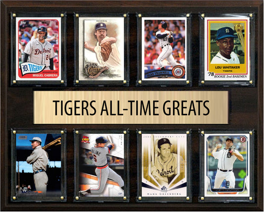 Detroit Tigers All Time Greats Legends Plaque 8 Cards Al Kaline Cabrera Greenberg Jack Morris
