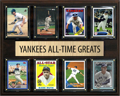 New York Yankees All Time Greats Legends Plaque 8 Cards Babe Ruth Gehrig Jeter Mantle Judge