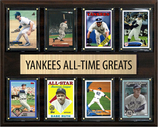 New York Yankees All Time Greats Legends Plaque 8 Cards Babe Ruth Gehrig Jeter Mantle Judge