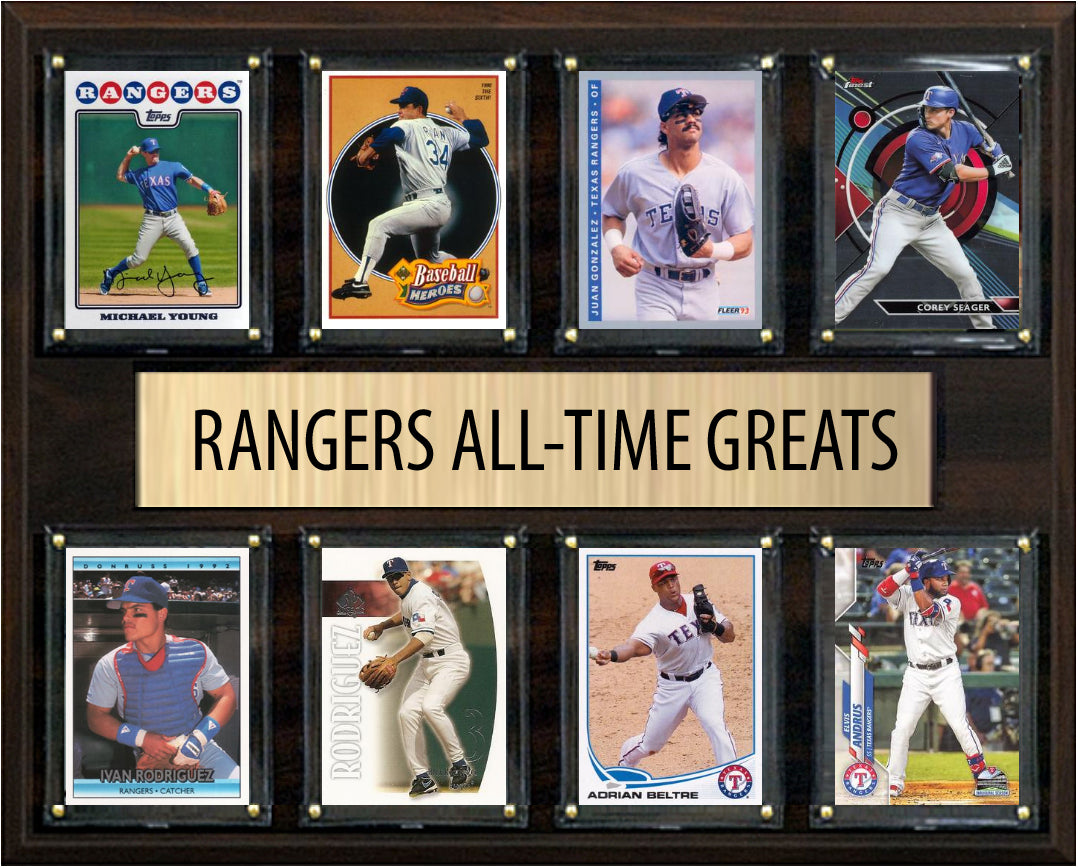 Texas Rangers All Time Greats Legends Plaque 8 Cards Nolan Ryan Ivan Rodriguez Seager