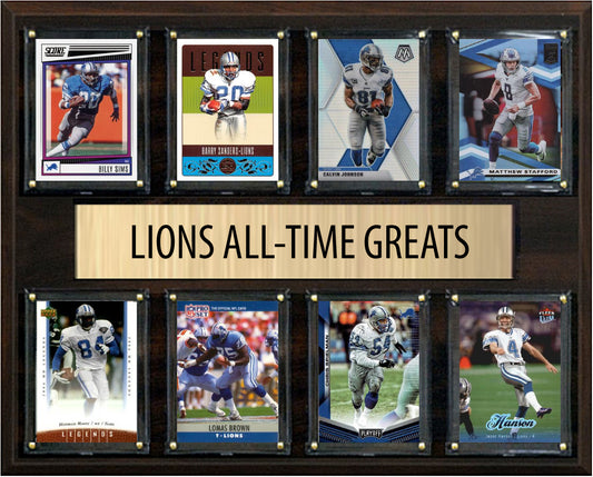 Detroit Lions All Time Greats Legends Plaque 8 Cards Barry Sanders Calvin Johnson