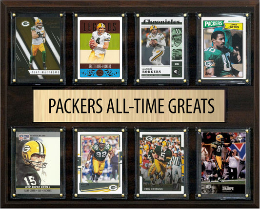 Green Bay Packers All Time Greats Legends Plaque 8 Cards Brett Favre Aaron Rodgers
