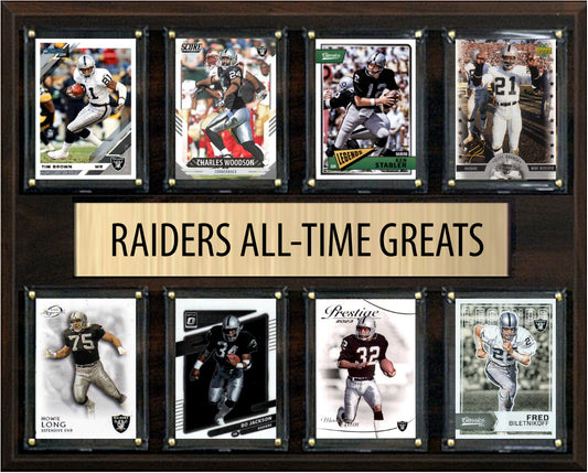 Las Vegas Raiders (Oakland) All Time Greats Legends Plaque 8 Cards Bo Jackson Stabler Long