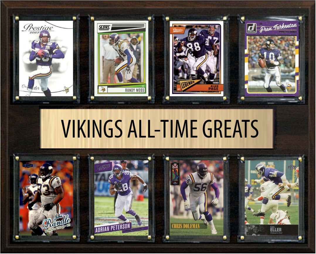 Minnesota Vikings All Time Greats Legends Plaque 8 Cards Randy Moss Adrian Peterson