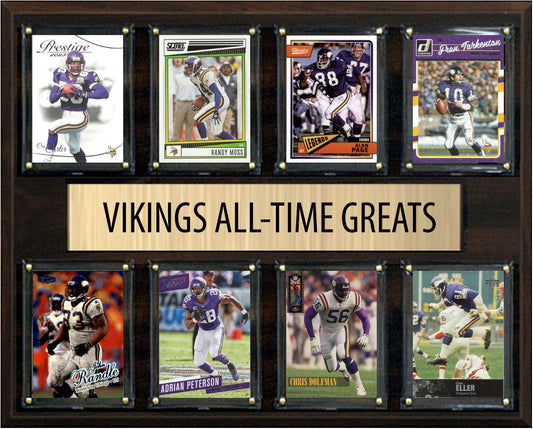 Minnesota Vikings All Time Greats Legends Plaque 8 Cards Randy Moss Adrian Peterson
