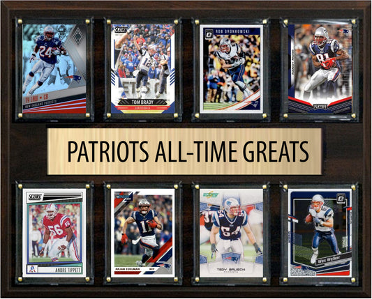 New England Patriots All Time Greats Legends Plaque 8 Cards Tom Brady Rob Gronkowski