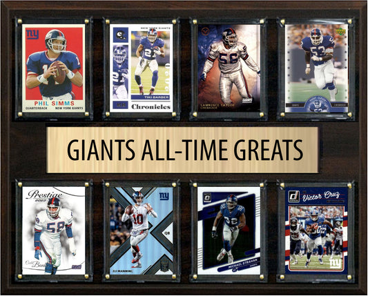 New York Giants All Time Greats Legends Plaque 8 Cards Eli Manning Lawrence Taylor