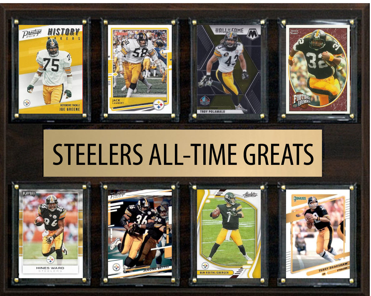 Pittsburgh Steelers All Time Greats Legends Plaque 8 Cards Bradshaw Polamalu Franco Harris Ward