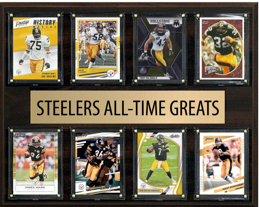 Pittsburgh Steelers All Time Greats Legends Plaque 8 Cards Bradshaw Polamalu Franco Harris Ward