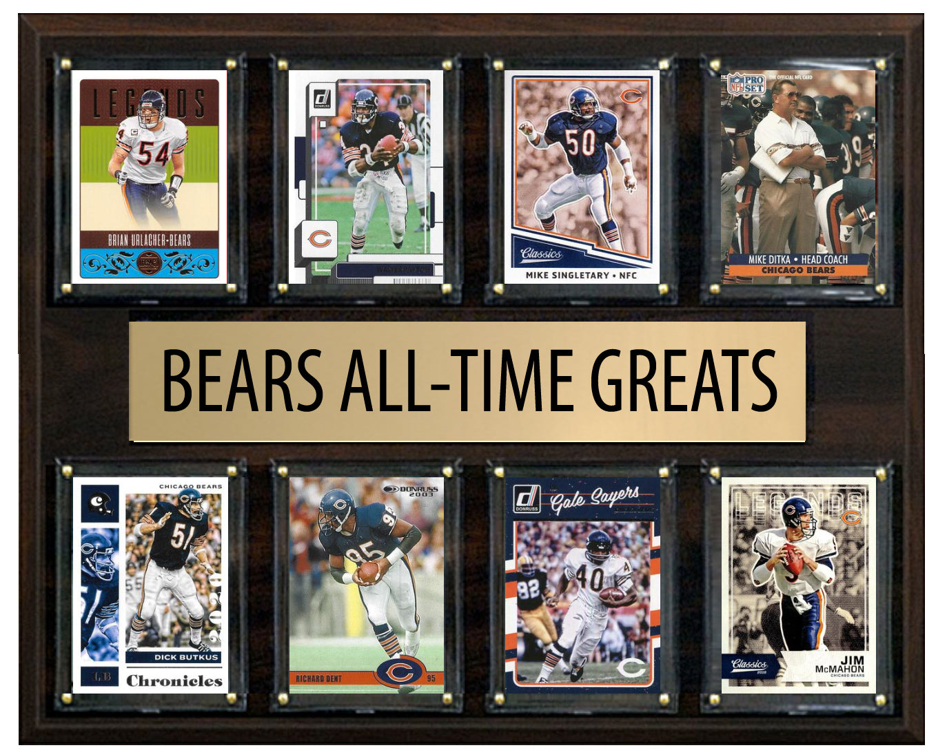 Chicago Bears All Time Greats Legends Plaque 8 Cards Walter Payton Gale Sayers Butkus Ditka