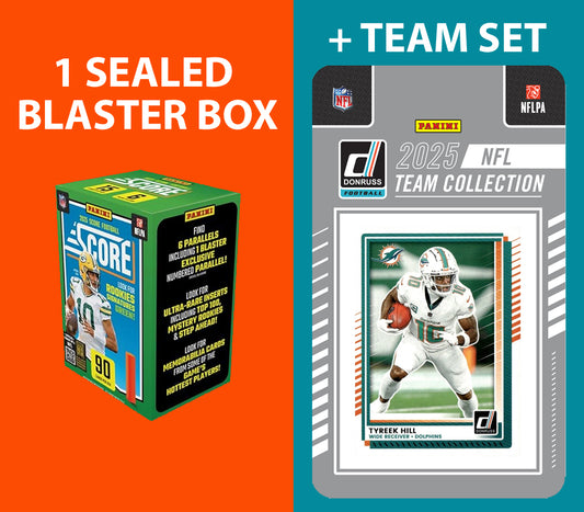 2025 SCORE Blaster Box + 2025 Donruss Team Set Miami Dolphins - Tua Tyreek Hill Ewers